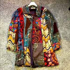 Brown Red and Blue Artistic Pea Coat or topper